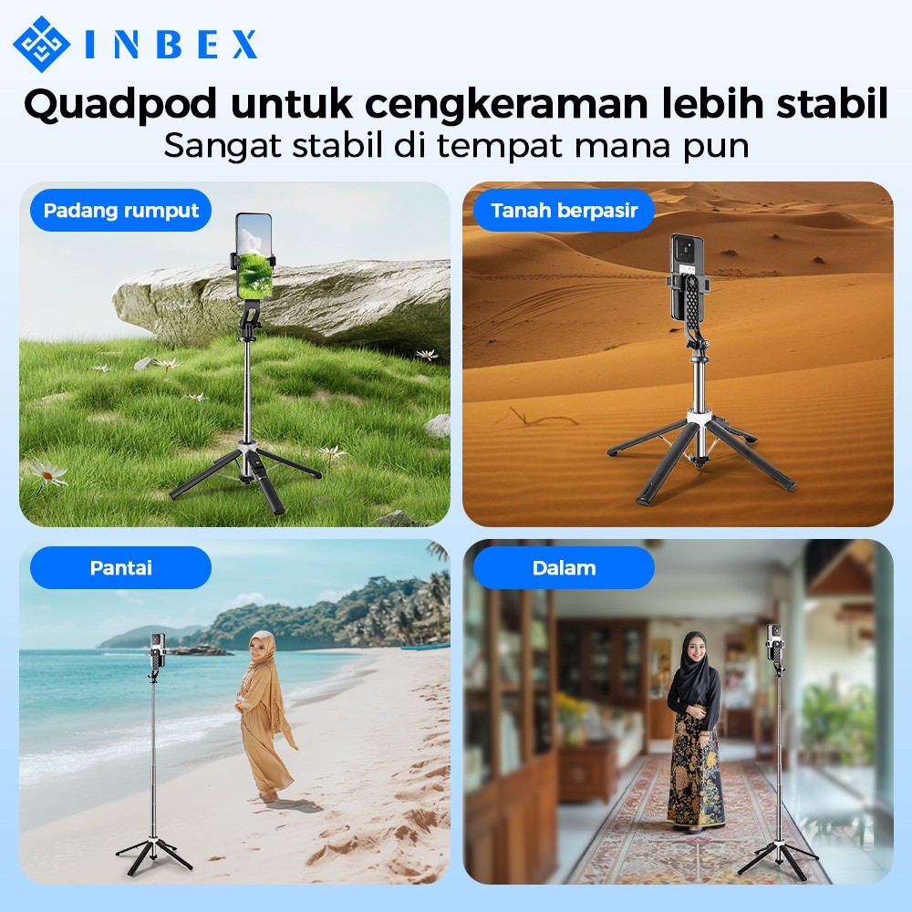 New Inbex Ib130 130Cm Tongkat Selfie 4 Kaki Tripod Multifungsi Braket Bluetooth Tongkat Menembak