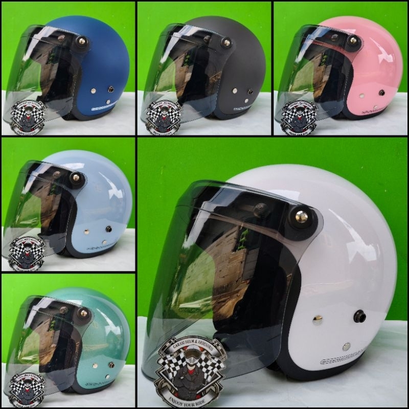 (FREE KACA) Helm Bogo Dewasa SNI Full Leher Kaca Venom Hitam - Helm Bogo Wanita Pria - Helm Bogo Cla
