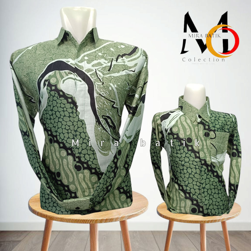 batik couple hijau sage / batik couple ayah anak warna hijau sage terbaru  bahan katun premium cod