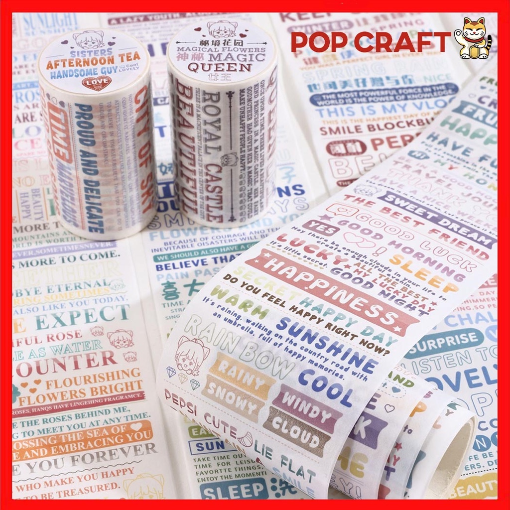 

PC Washitape Masking Tape Tulisan Deco Buku Jurnal Black Dan Colour CUTIE Washi Tape Lakban TLD102