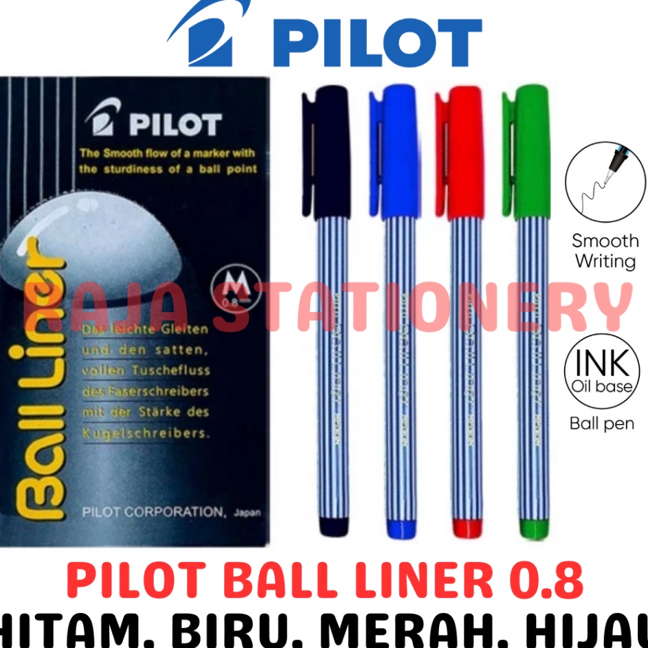 

HOT PROMO Pilot Ball Liner 8 Medium Tip Black Blue Red Green Pulpen Bolpoin Pen Pilot BallLiner Hitam Biru Merah Hijau