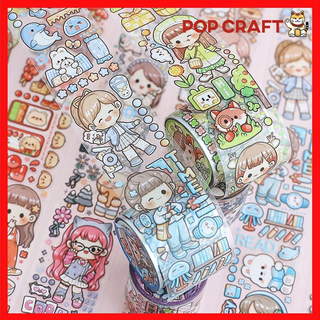 

PC Washitape Stiker Masking Tape Dodogirl PVC Bening Anti Air Stiker Gulung Sticker Rolling TLD85