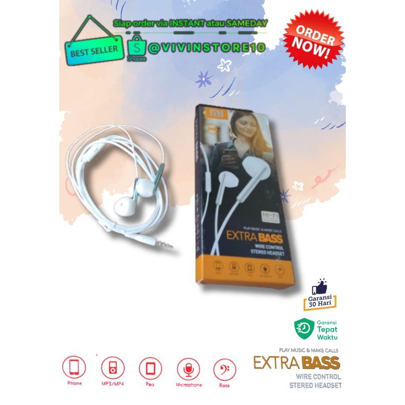 Promo Henset xiaomi Stereobass Superbass Hedset Redmi13C Earphone Xiaomi Headset Xiaomi Stereo Mic H