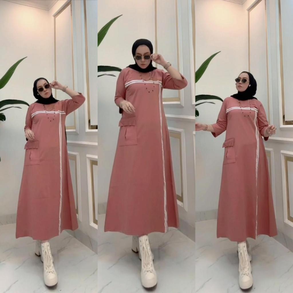 MIDI LIST SAKU SAMPING KEKINIAN BY NABIL MATT COMBAD 20S PREMIUM // MIDI DRESS TERBARU