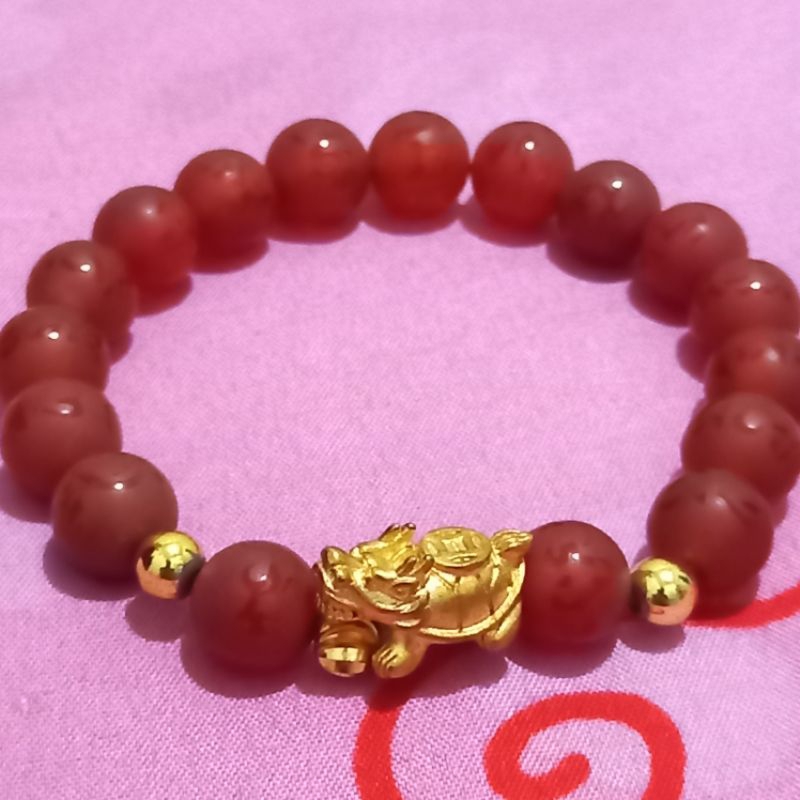 gelang rejeki naga emas batu glassfrost merah aksara mantra uk 10 mm