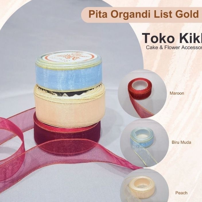 

DAHSYAT Pita Organdi List Gold Transparan 25 cm Pita Kado Pita hampers