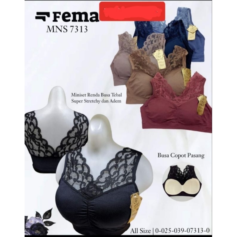 Sport Bra BH FEMA Olahraga GYM YOGA IMPORT TANPA KAWAT PAKAI Busa CUP B BAHAN RAJUT MODEL RENDA CEWE