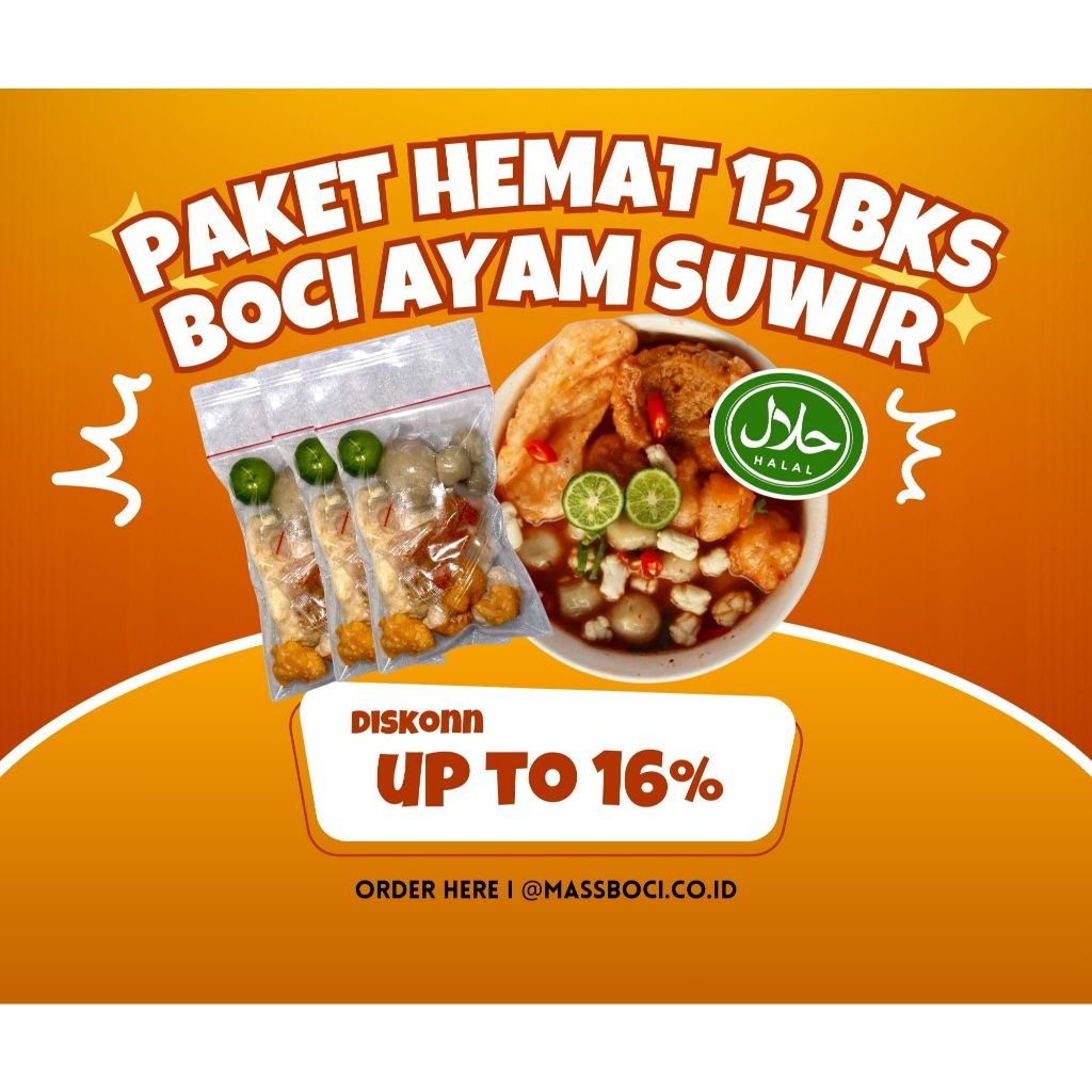 

Paket Reseller 12 Bungkus Boci Ayam Suwir xtra