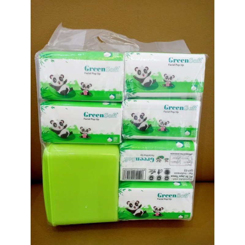 Tissue Tisu Panda Green Soft Facial 1 Pack Isi 5 Bonus Kotak