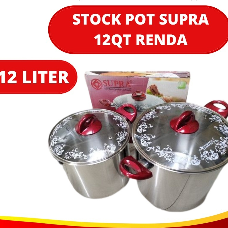 Supra Panci Tutup Kaca 8 Qt + 12 Qt Stainless Steel / Stock Pot