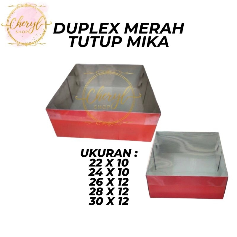 

(10 PCS) DOS / DUS KUE DUPLEX MERAH TUTUP MIKA TINGGI 10 CM & 12 CM UK 22 CM, 24 CM, 26 CM, 28 CM, 30 CM / Kardus Box Dus Hampers Duplex Merah Tutup Mika