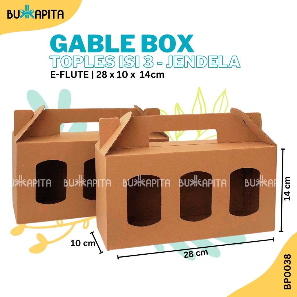 

Gable box toples 500 g isi 3/E-flute single wall/Gable box jendela tanpa laminasi
