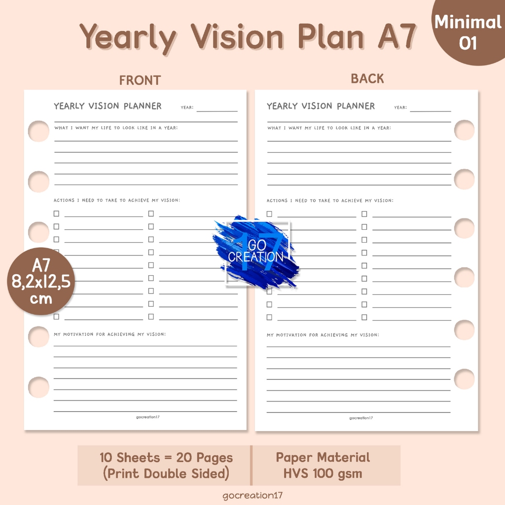 

Buku Planner Refill Kertas Isi Binder Yearly Vision Plan Simple Minimalis A7