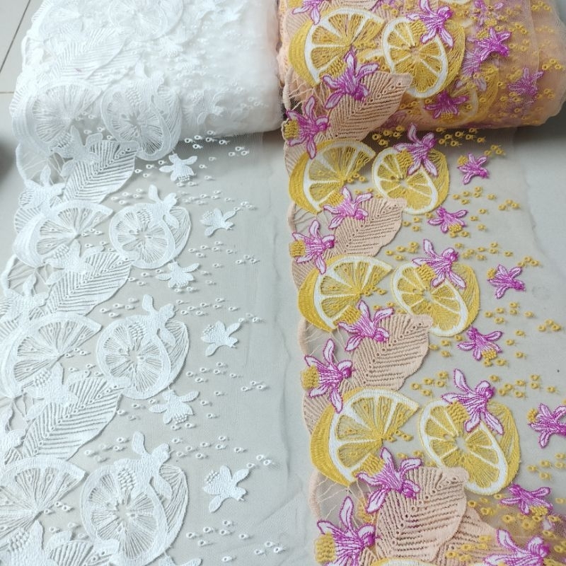 renda tile / renda tile bordir lebar 19cm dua warna