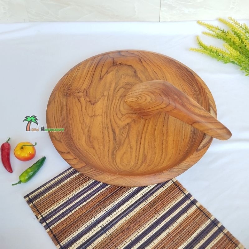 ARENHANDICRAFT Cobek+uleg kayu jati 30cm