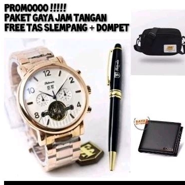 Jam tangan pria tetonis original automatic tanpa baterai plus pulpen tetonis free tas dan dompet