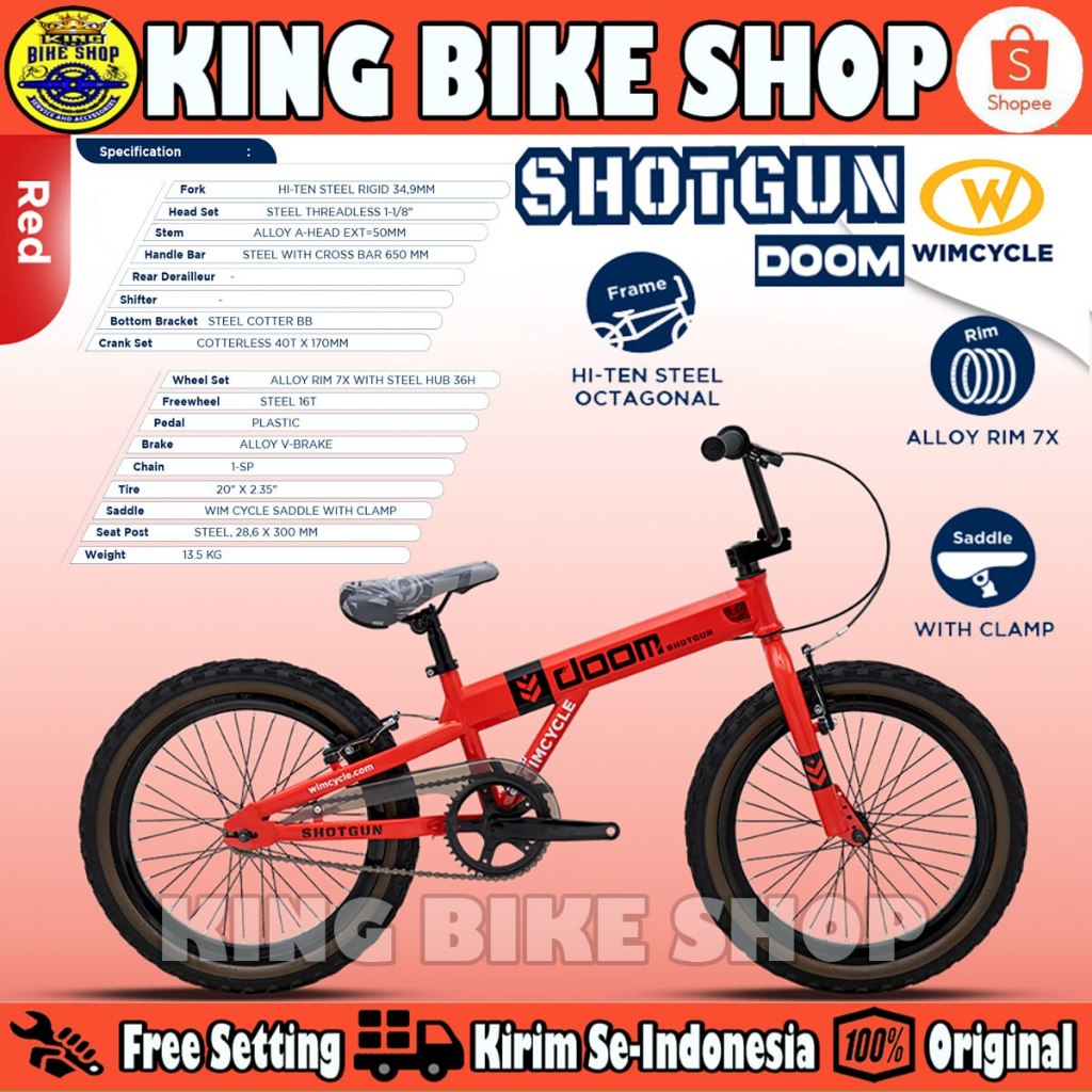 Sepeda Anak Laki BMX WIMCYCLE SHOTGUN DOOM Ukuran 20 Inch Usia 8-12 Tahun