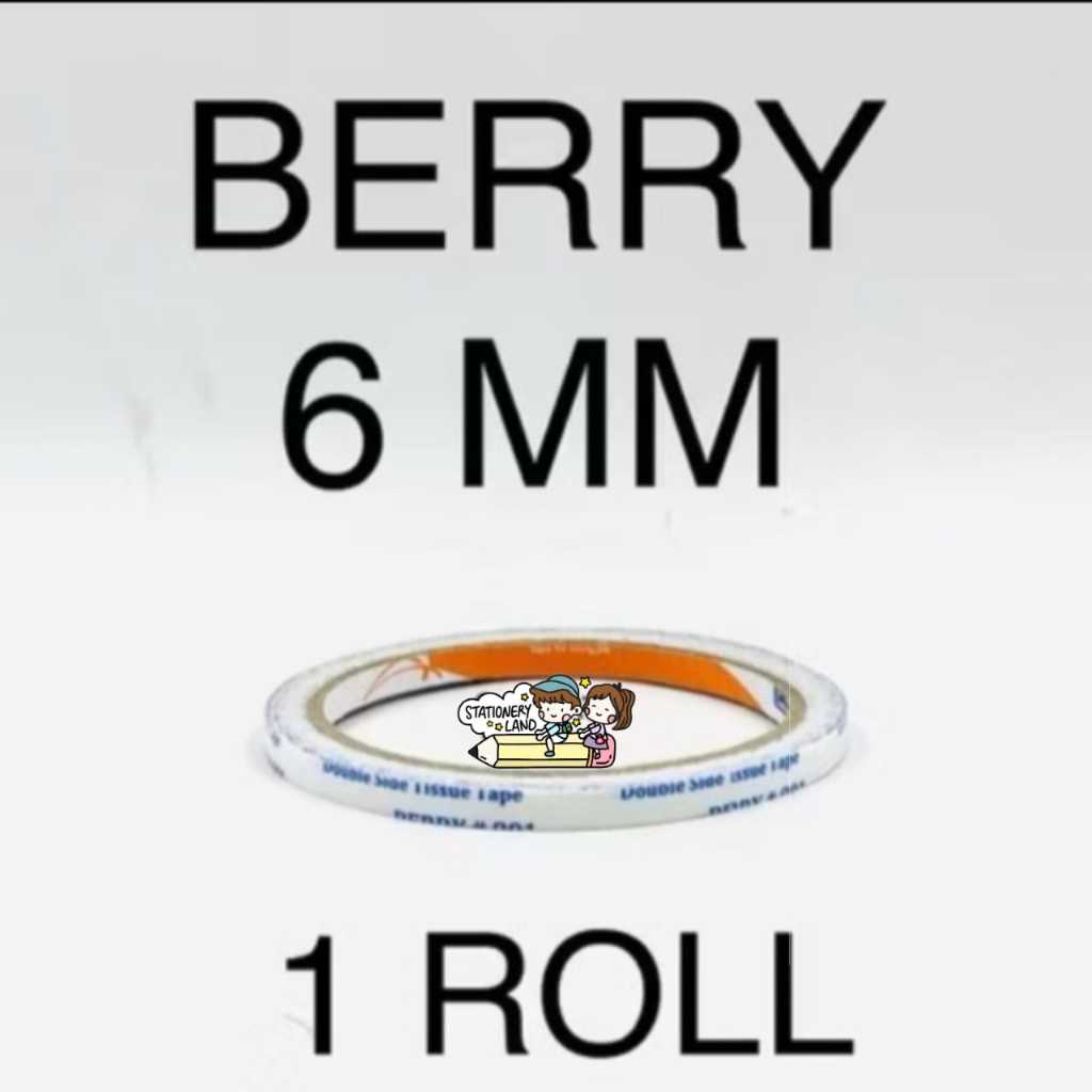 

( DAPAT 1 BUAH ) DOUBLE SIDE TAPE BERRY 6MM / Isolasi Selotip 2 Sisi BERRY 1/4" Inch 6 mm x 10 Yard