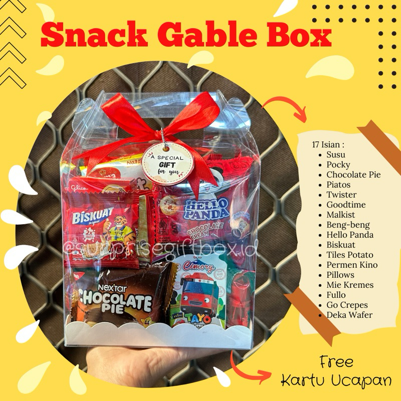 

Snack Gable Box/ Hampers Snack/ Parcel Snack/ Snack Gift/ Hamper Ulang Tahun/ Parcel Ulang Tahun/ Hadiah Ultah/ Kado Ulang Tahun/ Hadiah Wisuda