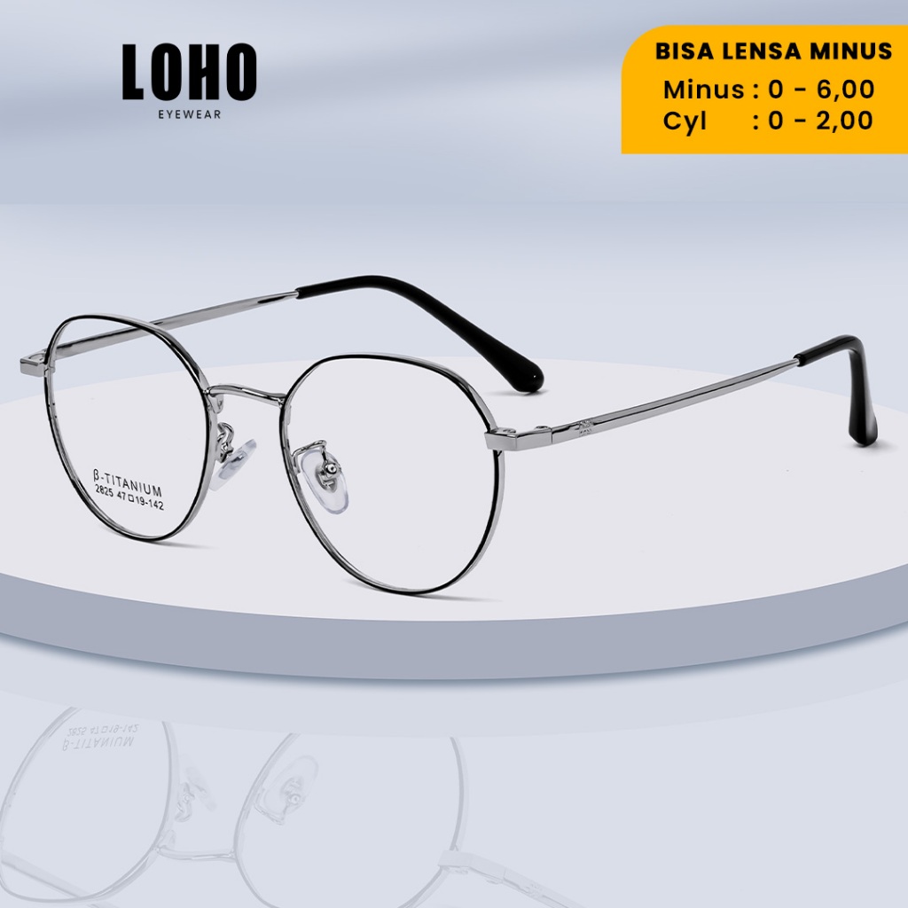 LOHO Kacamata Titanium Ringan Anti Radiasi Photocromic Bluecromic  Minus Anti Blueray Frame Geometri