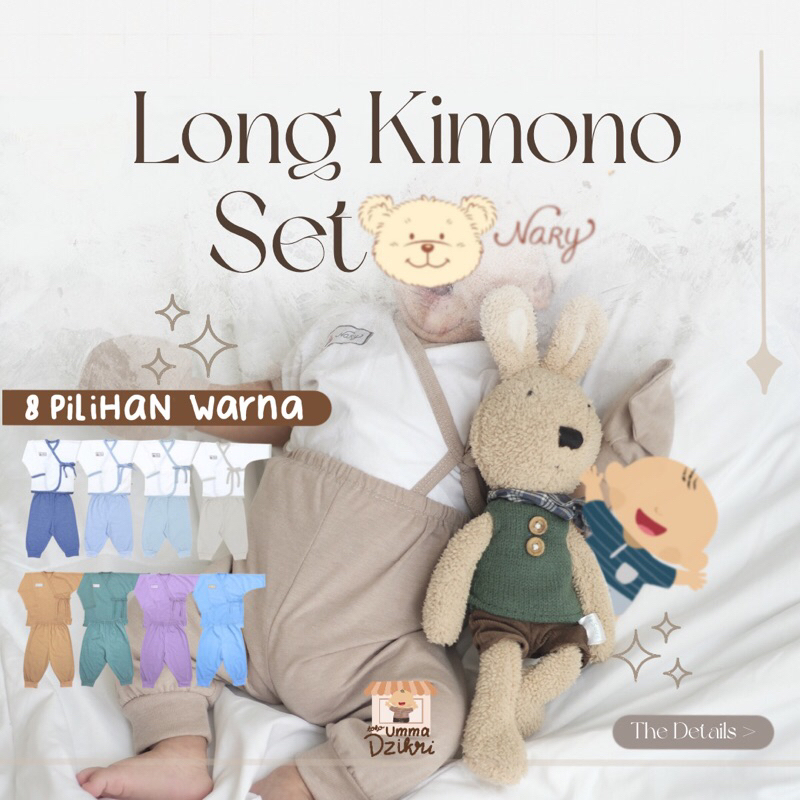 Nary Baby Baju Bayi Setelan Long Kimono Set Panjang Bayi - Lengan Panjang Celana Panjang Bahan Kaos 