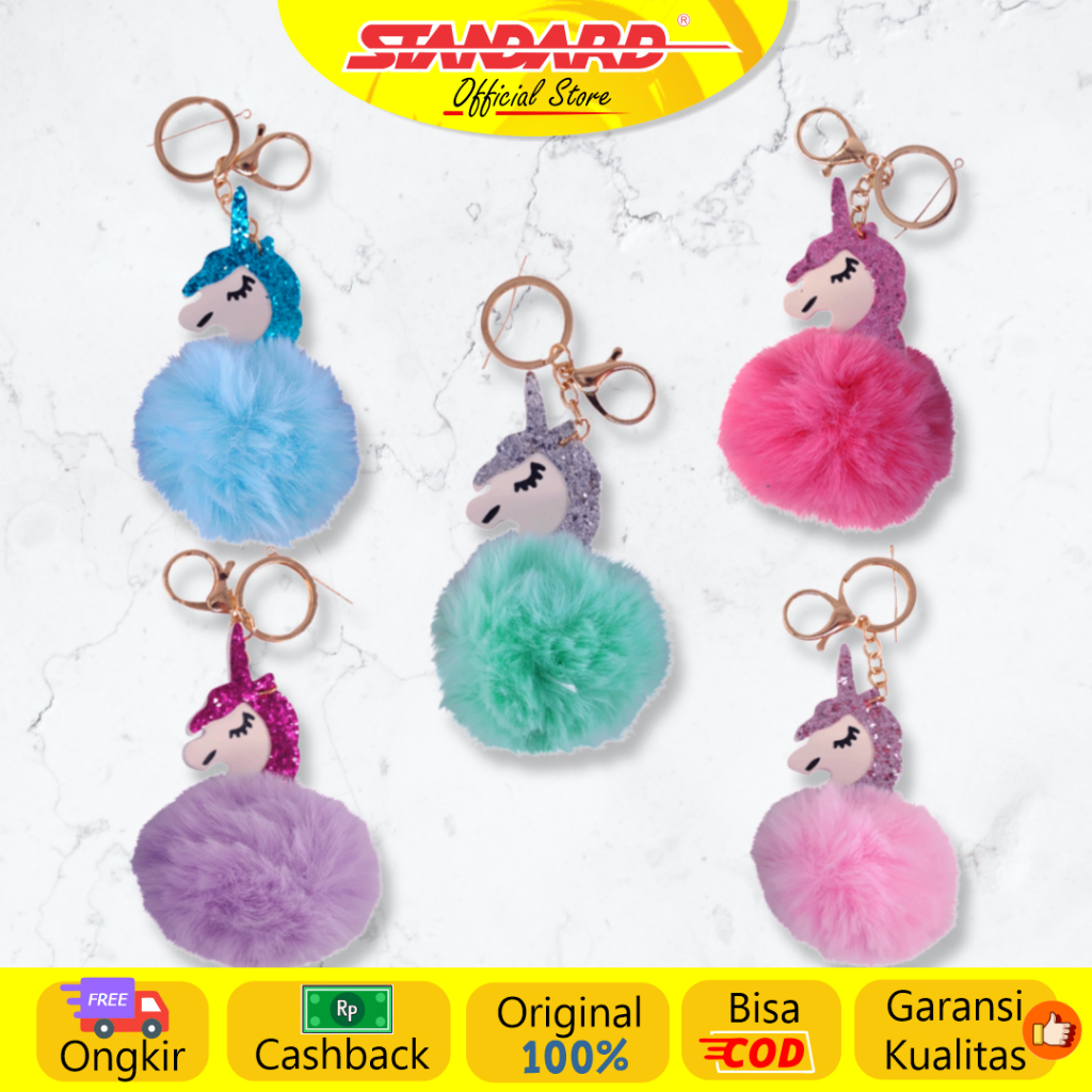 Standard - Funzzy Unicorn Key Chain Isi 3 Pcs ( Gantungan Kunci, / Pom Pom Gantungan di Tas / Tempat