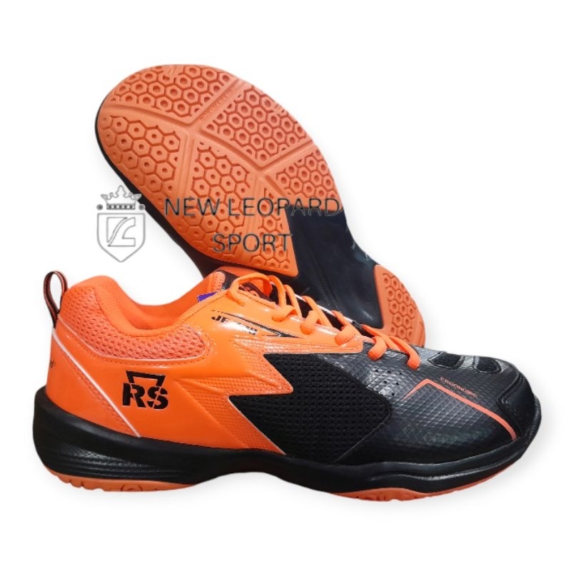 Sepatu Badminton Rs JF 720 Hitam/Orange / Sepatu Bulutangkis