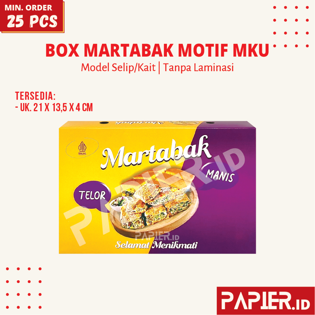 

Box Martabak Manis & Telor Motif Kuning Ungu uk. 21x13,5x4 cm Tebal 310gr Tanpa Laminasi / Dus Makanan Kotak Snack Kardus Kue MKU