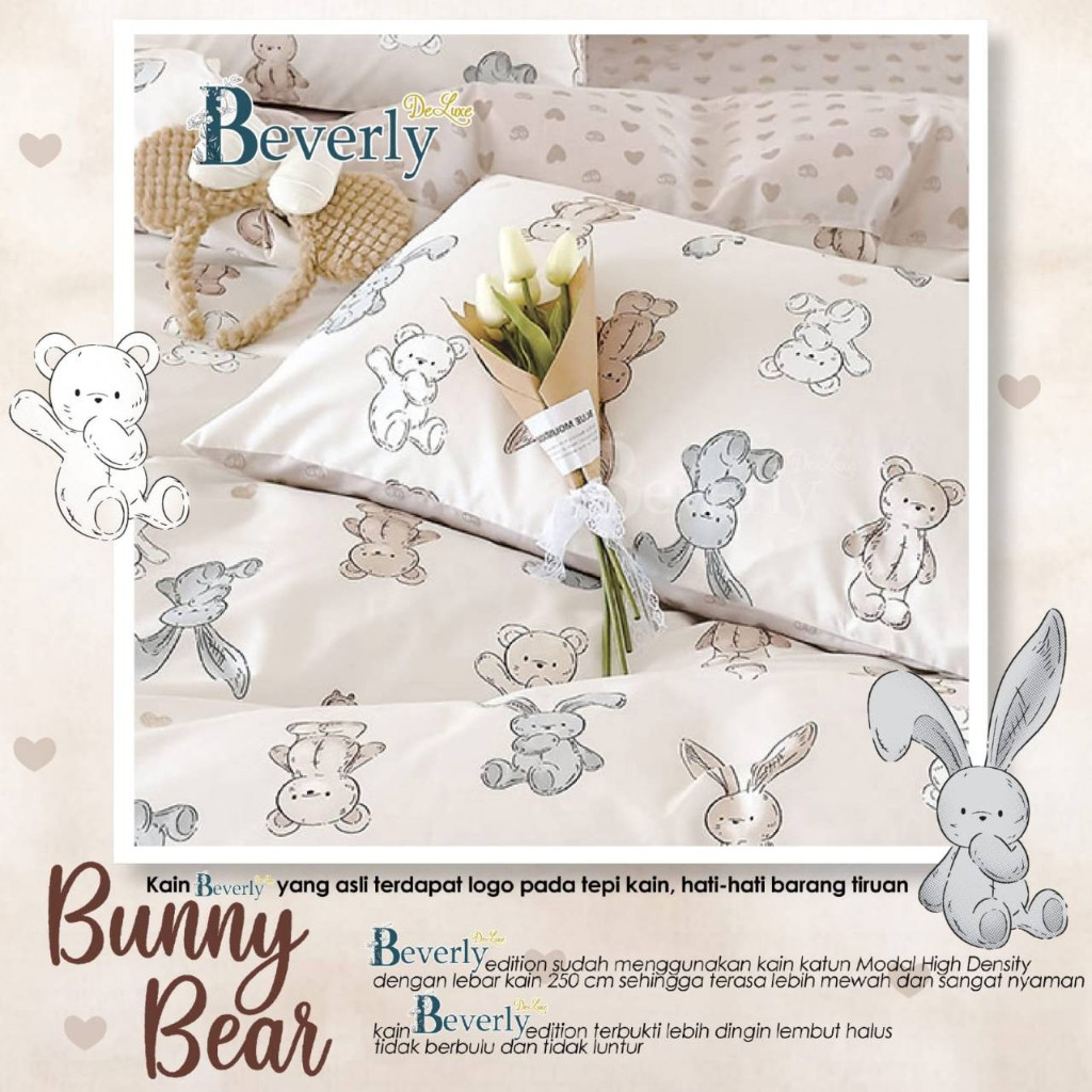 Sprei Anti Geser Katun Lokal Motif Anak BEVERLY Bunny Bear