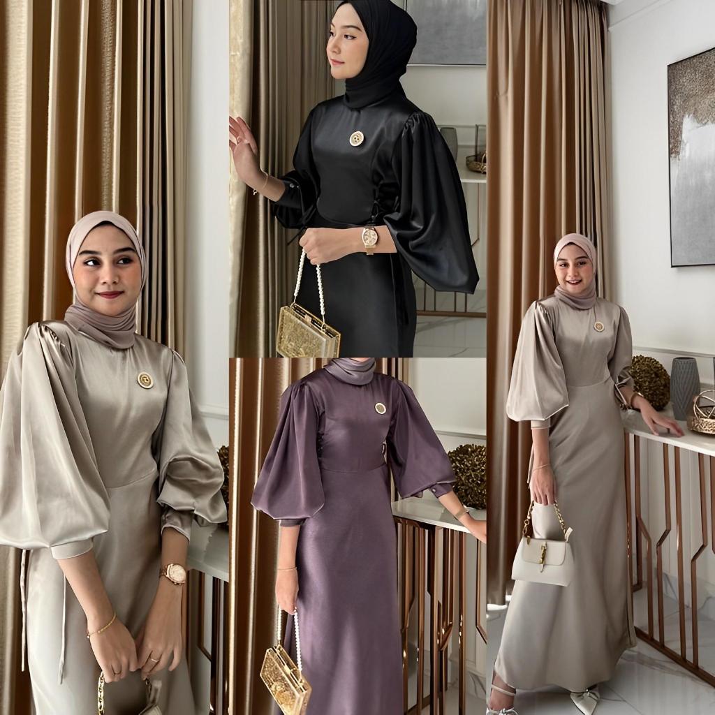Gamis Polos Velvet Satin Lyodra Setelan Dress Hitam Velvet Silk Kondangan Baju Wisuda Gamis Lamaran 