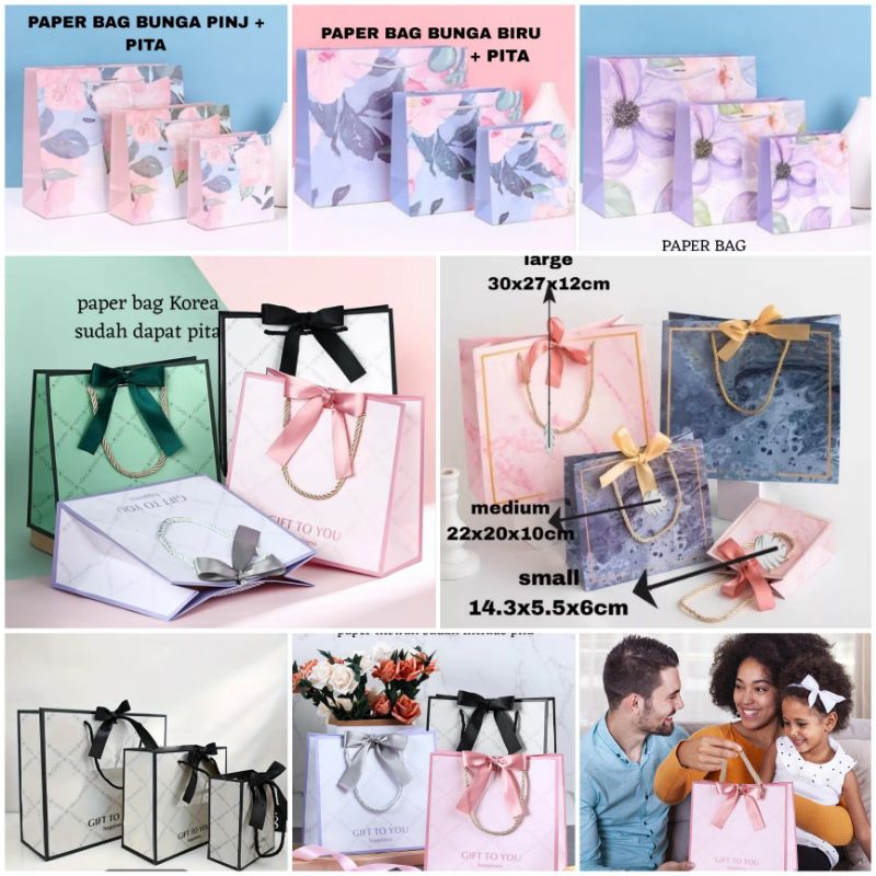 

INS PAPER BAG KOREA HITAM SHOPPING BAG /TAS HADIAH PB-INS 8 BLACK,PINK, MERAH,HIJAU,NAVY