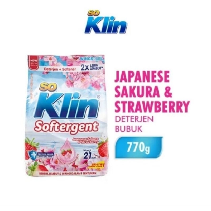 So Klin Softergent powder sakura strawberry 770 gram / So klin Detergent bubuk sakura dan strawberry