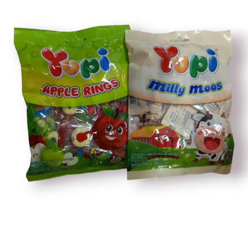 

Yupi Gummy Jelly Rasa Appel rings dan milky moos 108gr