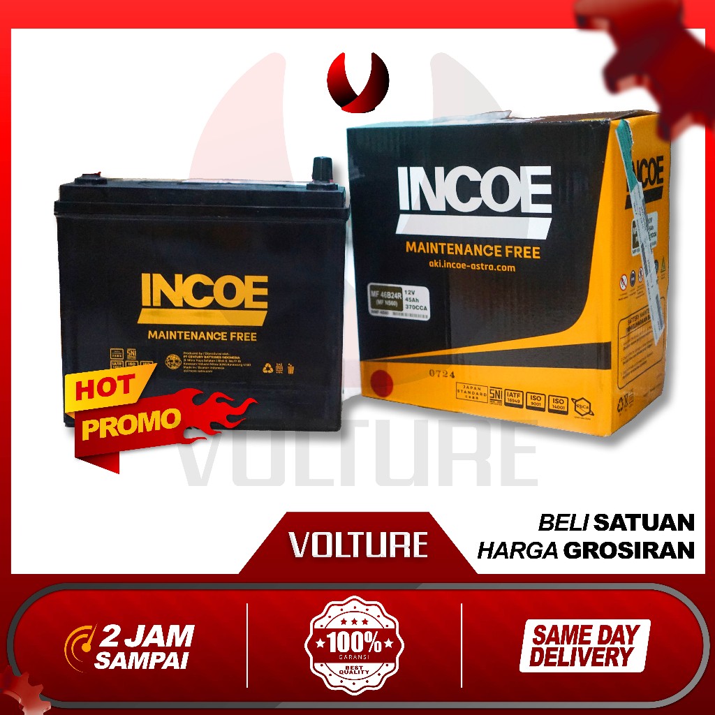 AKI mobil kering INCOE mf ( BERGARANSI )ORI Astra NS60 46b24R 45ah Avanza Veloz Hilux Rush Starlet F