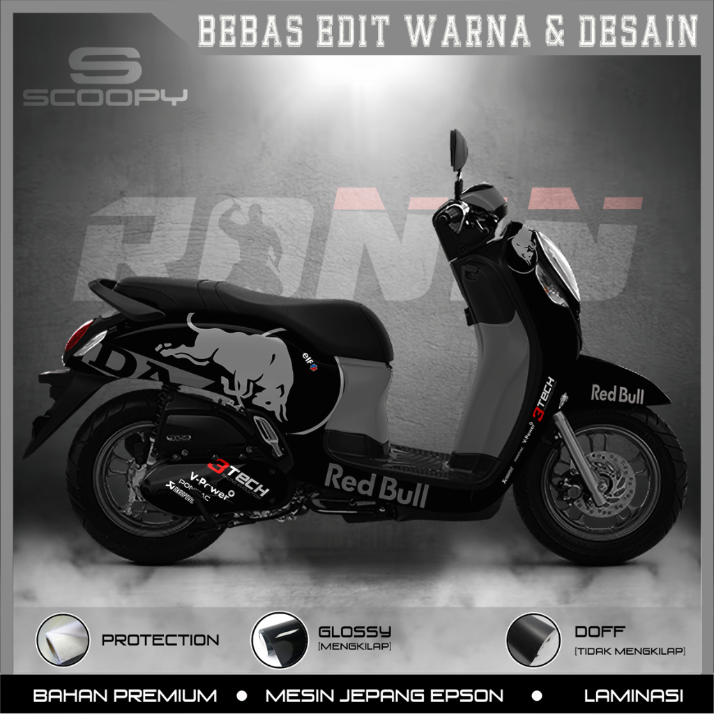 Sticker Decal FULL BODY Scoopy 2021 + Box Tengah Cover Knalpot PAKET LENGKAP Motif RB 3T Black