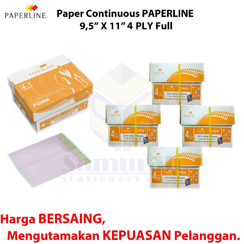 

Kertas Continuous Form Paperline 9,5 x 11 K4 W Full 2 Ply NCR / 9,5 x 11/2 K4 W Prs ( Warna Bagi 2 )
