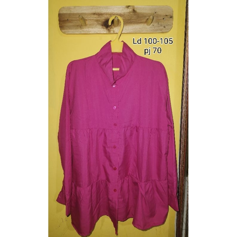 Blouse /baby doll / semi tunik busui / atasan lengan panjang Fuschia Preloved