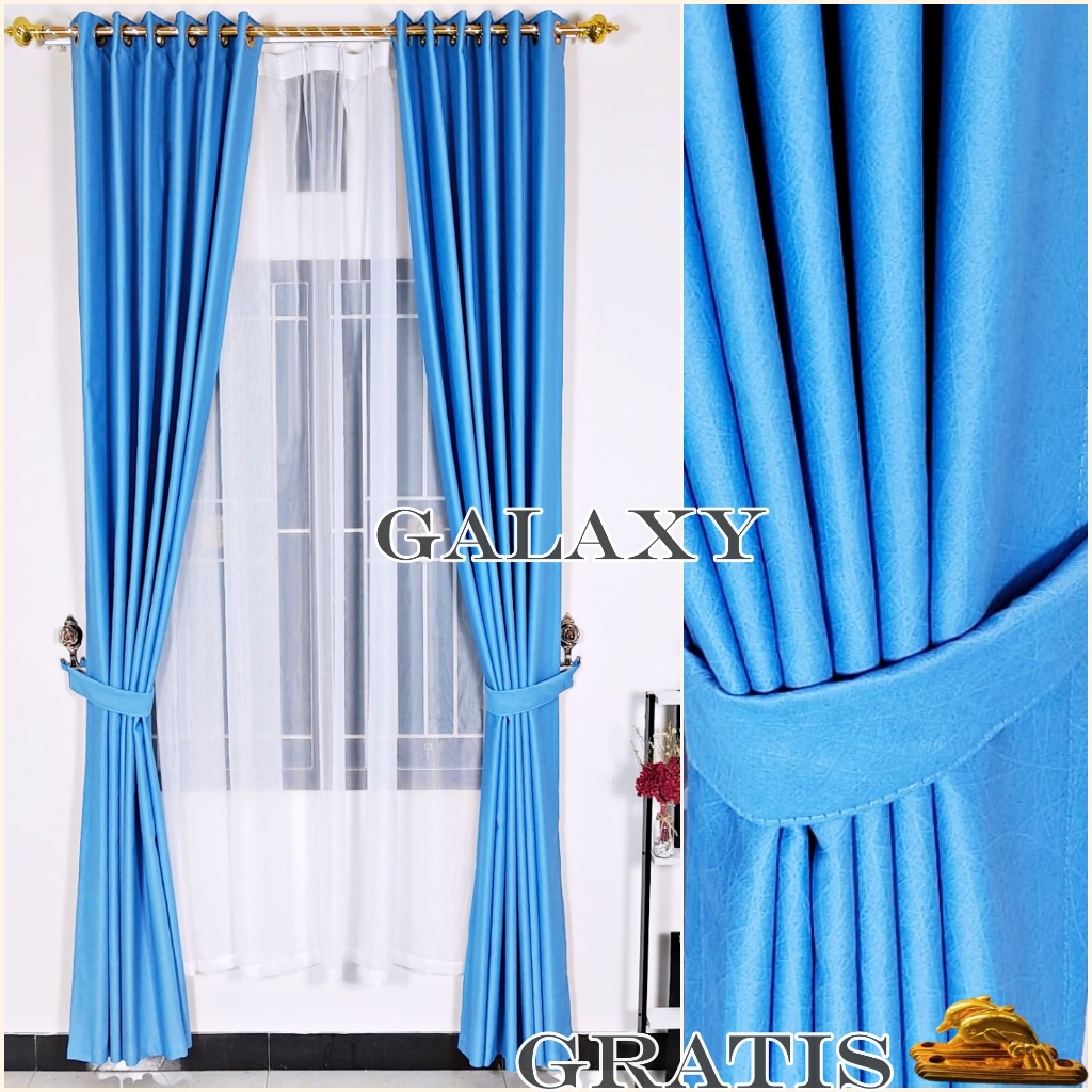 Gorden Jendela Pintu Kain Blackout Polos Tebal Model Smokring Gold Pendek
