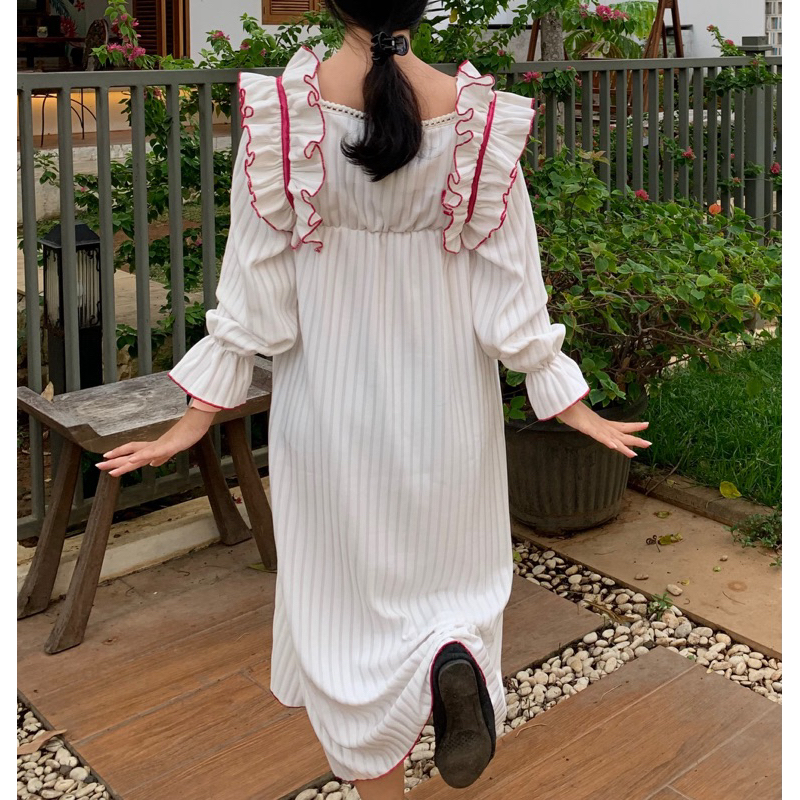 Pantai Wanita Lengan Panjang Gaun Dress Party Merah Muda