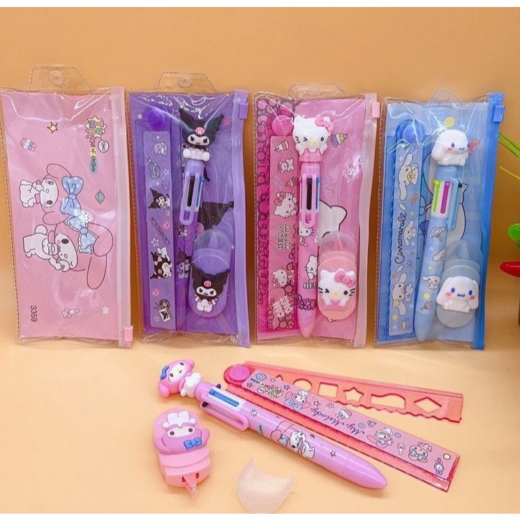 

Set 3 in 1 Alat Tulis Sekolah Pulpen Warna + Correction Tape + Penggaris Lucu Motif SANRIO Study Set