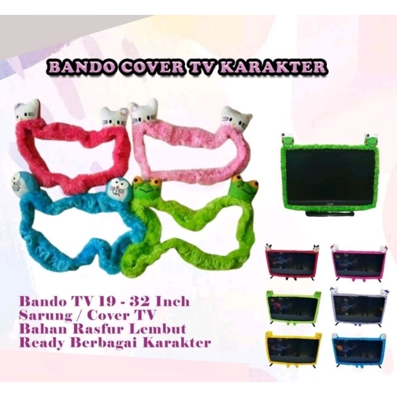 Bando TV 19 - 32 Inch Sarung / Cover TV  Bahan Rasfur Lembut Karakter Doraemon Hello Kitty Mickey