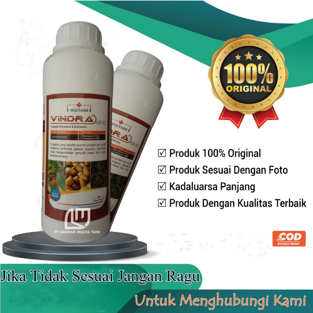 Vindra 425 SC 400 ml Fungisida Sistemik Dan Kontak Bahan Aktif Klorotalonil + Simoksanil