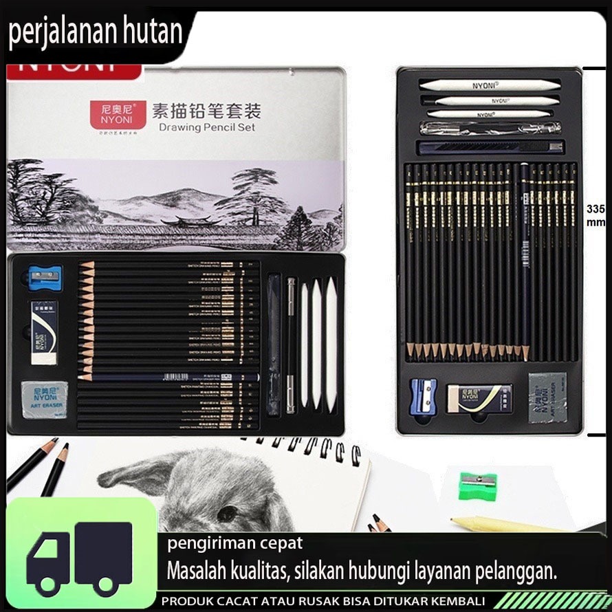 

Nyoni Drawing Pencil Gambar Set 29pcs Metal Tin Box Pensil Gambar Lukis Sketsa Lengkap Paket