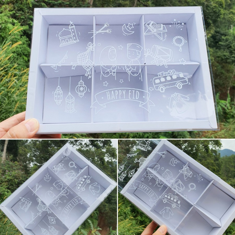 

(5pcs) Box Mika Idul Fitri Sekat 4 Kemasan Nastar Mini Pao Dus Parcel Lebaran 24x17x4cm