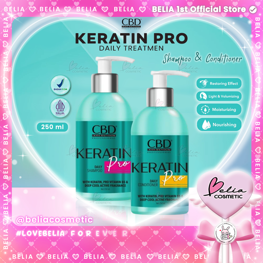 ❤ BELIA ❤ CBD Professional Keratin Pro Daily Shampoo & Conditioner | 250ml | Perawatan Rambut Rusak 