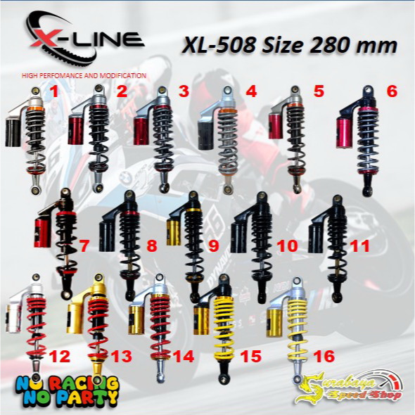 X Line Shock Shockbreaker Belakang 508 Motor Bebek Fizr, Jupi, Vega Tabung Atas Ukuran 280L Original