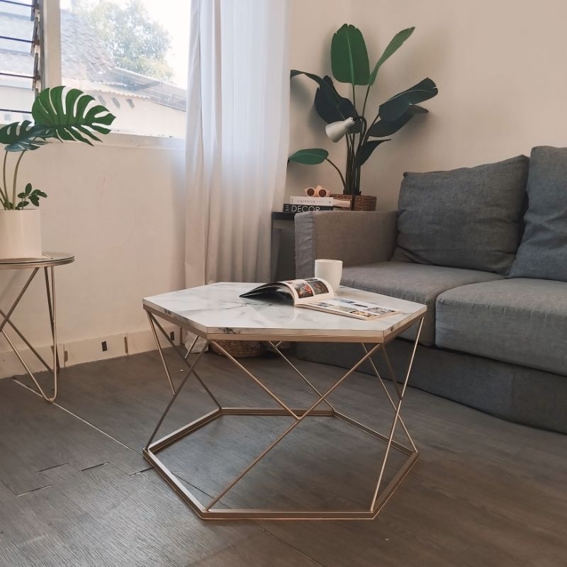 Meja Tamu Hexagonal Meja Tamu minimalis marmer Meja tamu segi 6