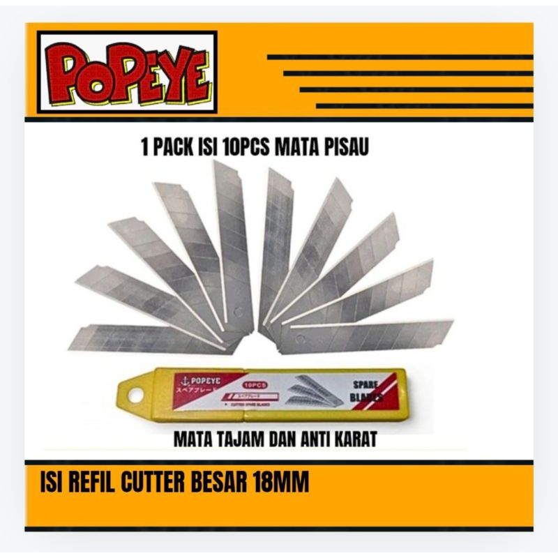 

Isi Cutter Refil Cutter Isi Silet Besar 18mm Popeye