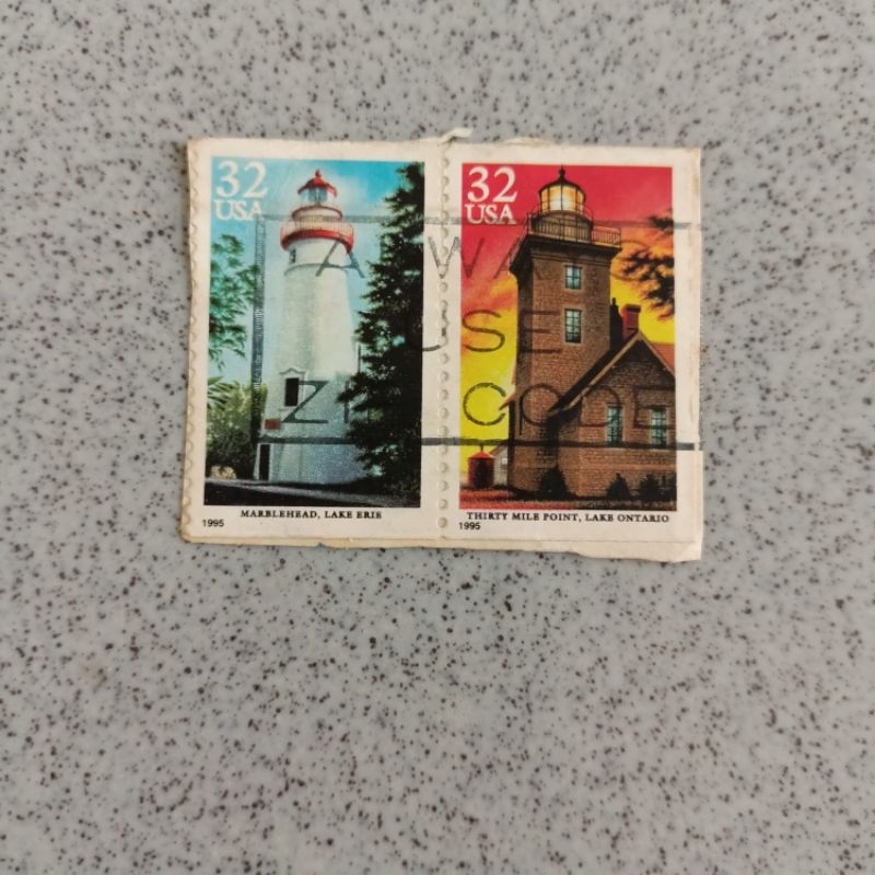 

perangko used USA mercusuar marblehead lake ontario 32