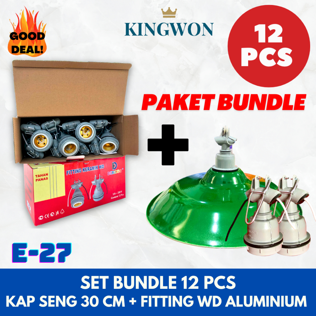 [ PAKET ISI 12 PCS ] KAP LAMPU JALAN WD HIJAU GANTUNG 30 CM + FITTING GANTUNG ALUMINIUM E27 DEXICON